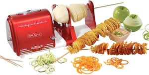 Electric Vegetable Peeler Bundle with Free Cheese Grater - Automatic Spiralizer Spiral Slicer Machine - Works Great As A Vegetable Slicer, Potato Peeler, and Fruit Peeler - Retro Red