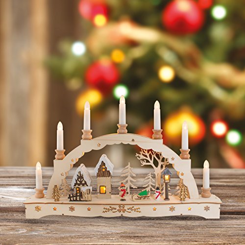 Wooden Illuminated Candle Bridge | 7 Warm White Candles | Indoor Christmas Decoration | Battery Operated