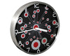 Modern radial wall clock in red, silver and black