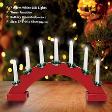 Load image into Gallery viewer, Red Arched Wooden Candle Bridge / 7 Warm White LEDs / Indoor Christmas Decoration / Battery Operated
