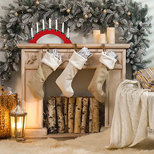 Red wooden Christmas candle bridge with seven warm white LEDs