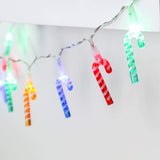 Multi-coloured candy cane Christmas string lights detail