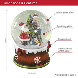 Musical Santa Claus & Child Snow Globe / Indoor Festive Decoration / Wind Up & Play