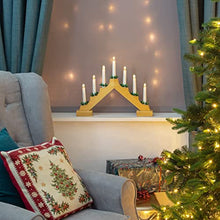 Load image into Gallery viewer, Wooden Christmas Candle Bridge / Pine Wood Finish / 7 Warm White LED Lights / Christmas Lights &amp; Decorations / Battery Powered

