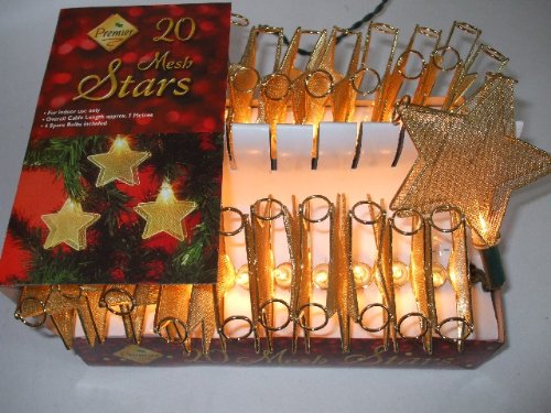 20 gold mesh star Christmas string lights