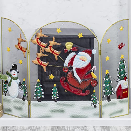 Santa Snowman and Christmas tree three-panel decorative metal screen