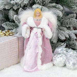 Angel Tree Topper / 12” Tall / Pink and White Dress / Indoor Christmas Decoration