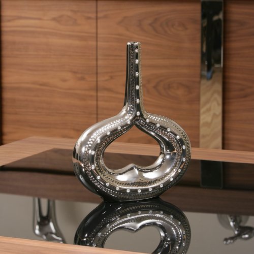 34cm chrome heart vase ornament with crystal detail