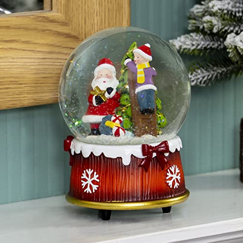 Musical Santa Claus & Child Snow Globe / Indoor Festive Decoration / Wind Up & Play