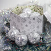 Set of 14 Christmas Baubles Gift Boxed Christmas Tree Decorations / 7.5cm Diameter Baubles (White & Silver Snowflake)