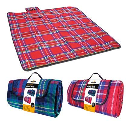 GardenKraft large blue picnic rug 130 x 170cm with water-resistant backing