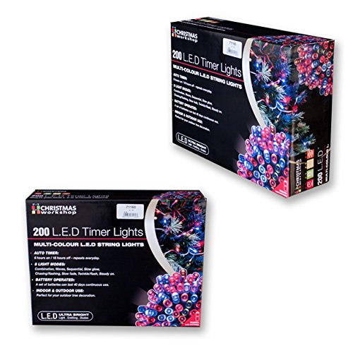 200 LED Battery Operated Timer Lights, Multi-Colour