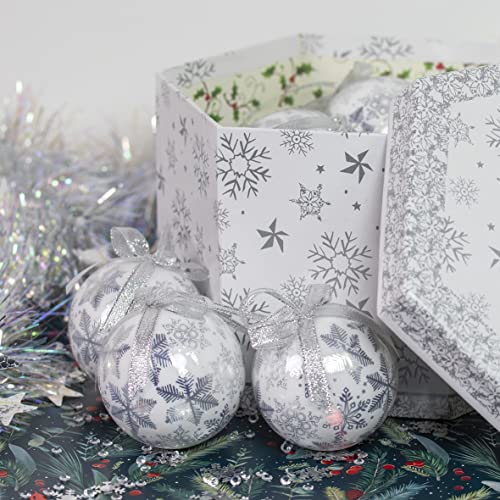 White and silver 7.5cm snowflake Christmas tree baubles