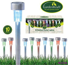 Load image into Gallery viewer, Multi Solar Powered Garden Lights/Set of 10 / Bollard Shape/Colour Changing LED’s/Rechargeable Battery/Auto-On, 10 Pack
