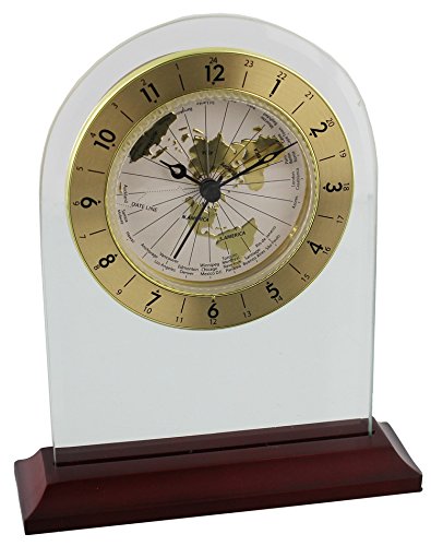 Widdop arched mantel clock with world map dial and wooden base