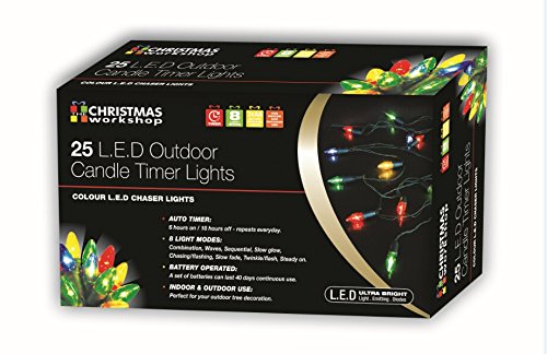 25 multicoloured LED battery candle string lights with timer