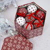 Set of 14 Christmas Baubles / Various Festive Designs / Gift Boxed Christmas Tree Decorations / 7.5cm Diameter Baubles (Red & White Snowflake)