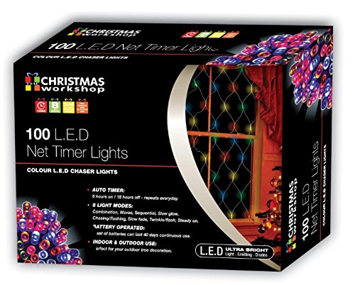 The Christmas Workshop 76060 100 multi-coloured LED battery net lights 1.5m
