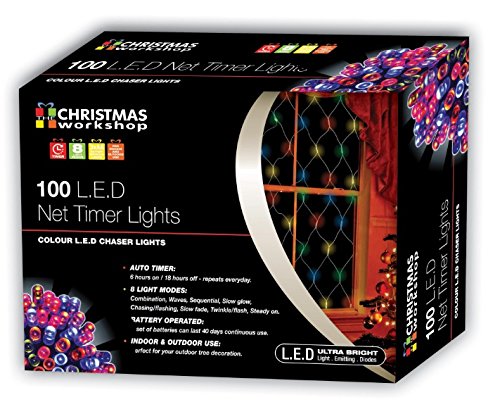 Battery Operated Christmas Net Lights 100 LED Multi Coloured Indoor Outdoor Weddings, BBQs Garden Parties  8 Functions