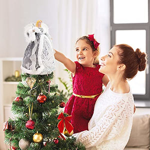 Angel Tree Topper / 12” Tall / Silver and White Dress / Indoor Christmas Decoration