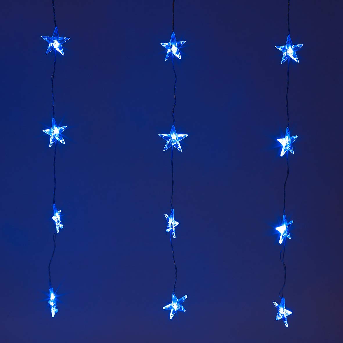 Blue star curtain lights with 24 LEDs for indoor and outdoor Christmas displays