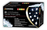 25 bright white LED battery candle string lights with timer