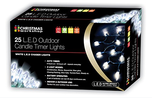 25 bright white LED battery candle string lights with timer