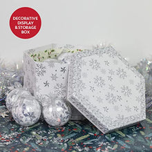 Load image into Gallery viewer, Set of 14 Christmas Baubles Gift Boxed Christmas Tree Decorations / 7.5cm Diameter Baubles (White &amp; Silver Snowflake)

