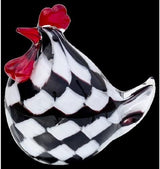 Checked glass hen sculpture, 17cm