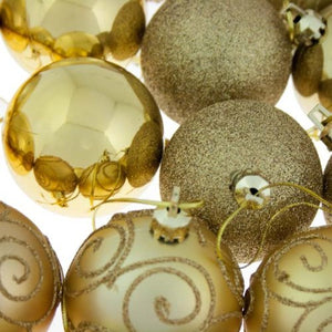 24 x Assorted Gold Christmas Baubles Balls Decorations - Shatterproof - Xmas