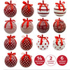 Set of 14 Christmas Baubles / Various Festive Designs / Gift Boxed Christmas Tree Decorations / 7.5cm Diameter Baubles (Red & White Snowflake)