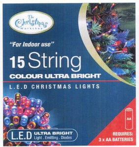 Battery Operated LED Fairy Lights Coloured 15 Bulbs - Static