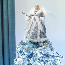 Load image into Gallery viewer, Angel Tree Topper / 12” Tall / Silver and White Dress / Indoor Christmas Decoration
