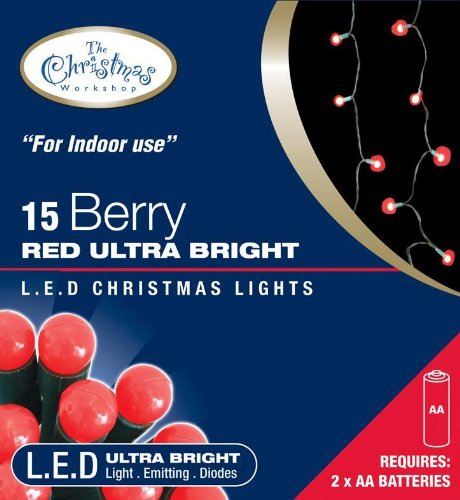 Battery Operated LED Fairy Lights RED BERRY 15 Bulbs - Static