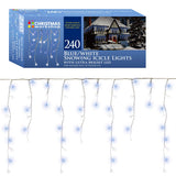 240 blue and white LED snowing icicle Christmas lights with 8 modes