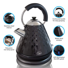 Load image into Gallery viewer, Fast Boil Diamond Cut Pyramid Shape Cordless Kettle, 3000 W, 1.7 Litres, Black
