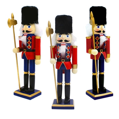 30 cm Tall Wooden Soldier Nutcracker on Stand, Multi-Colour