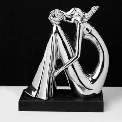 Silver Ceramic Sitting Woman Figurine