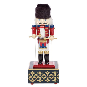 30cm Tall Wooden Animated Soldier Nutcracker on Musical Stand