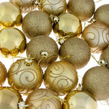 Pack of 24 assorted gold shatterproof Christmas baubles