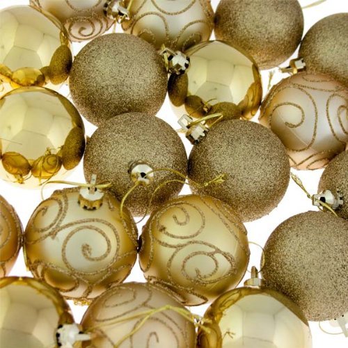 24 x Assorted Gold Christmas Baubles Balls Decorations - Shatterproof - Xmas
