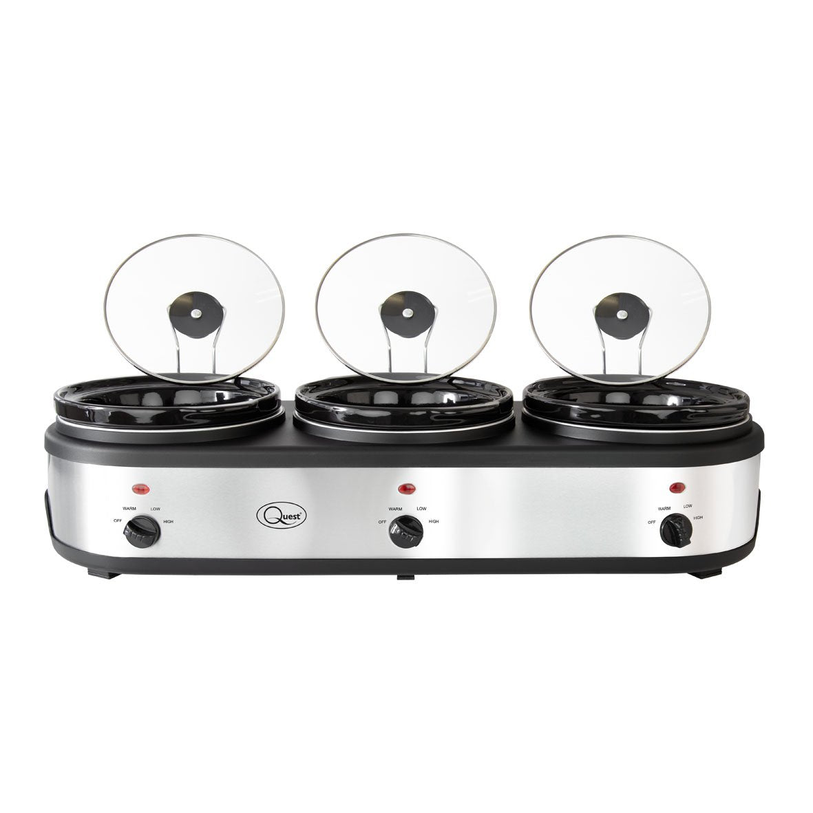 Quest 3-pot slow cooker with glass lids and lid holders