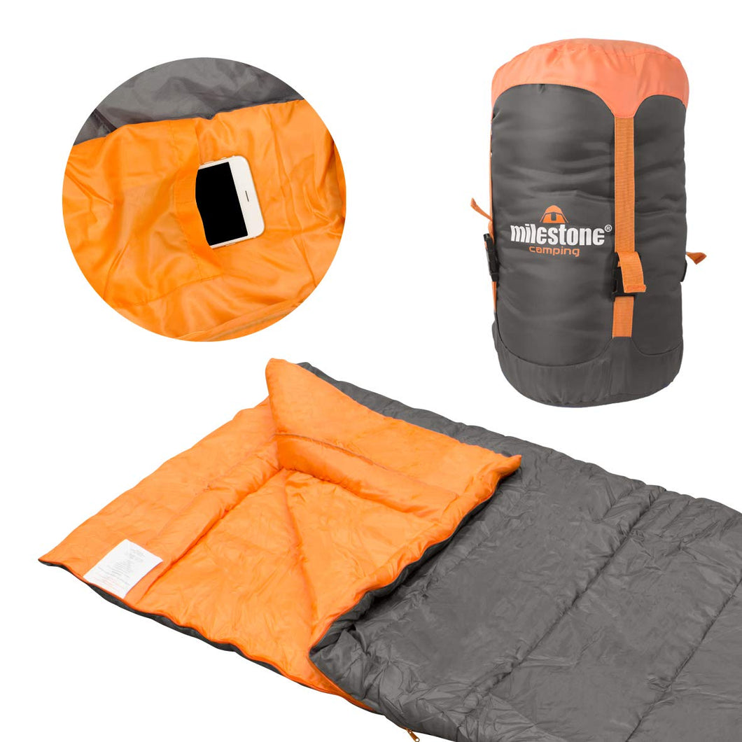 Envelope Sleeping Bag Single 3 Season Double Insulation Grey & Orange
