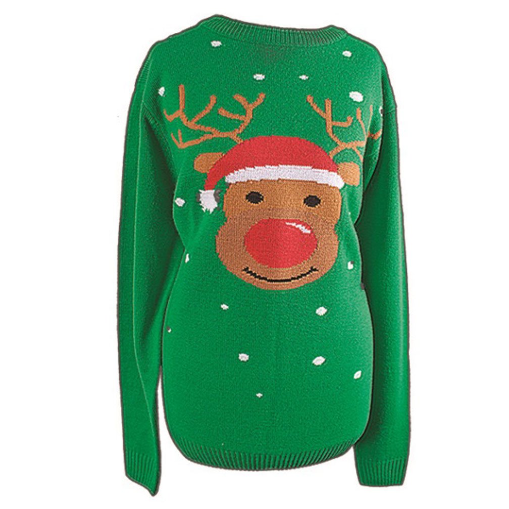 Mens Ladies Christmas Jumper Xmas Novelty Green Reindeer (Medium)