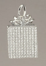 Premier set of three silver diamanté square Christmas baubles 10cm