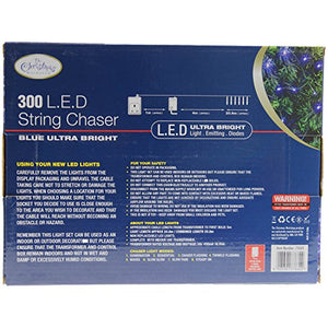 300 LED Blue Chaser Christmas Lights | Indoor/Outdoor Fairy Lights | 20.9 Metres | 8 Light Modes | Christmas/Weddings/Gardens