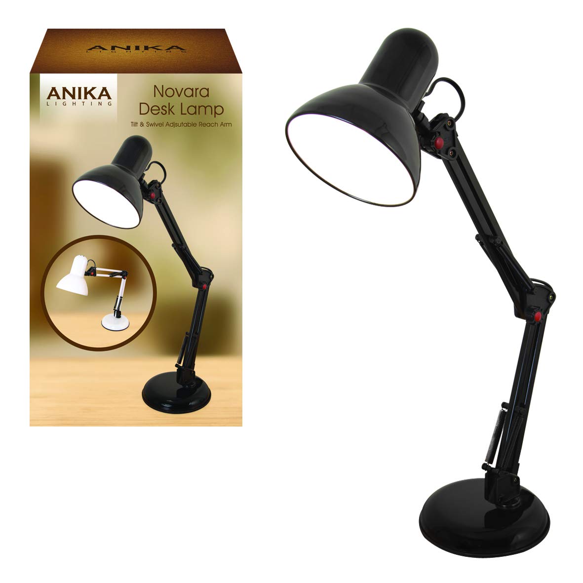 Anika black swing arm desk lamp with adjustable shade