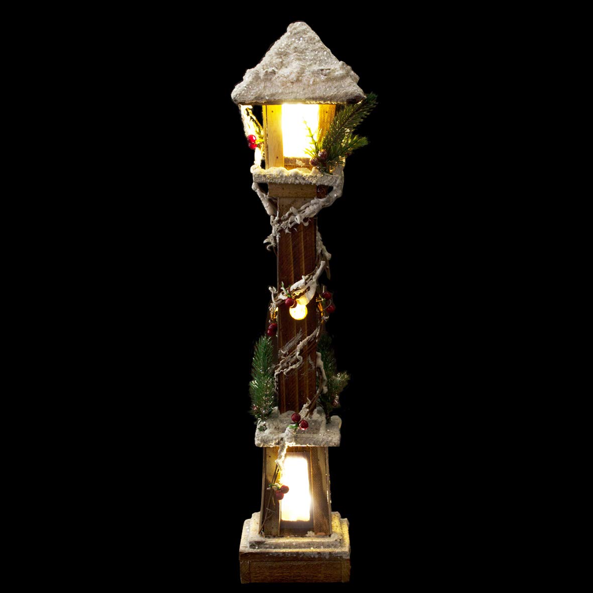 60cm snowy Christmas lamppost with 10 warm white LEDs
