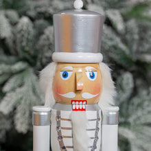 Load image into Gallery viewer, Wooden Nutcracker Soldier / 50cm Tall / White and Silver Christmas Decoration
