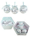 Set of 14 blue and white Snowy Village decoupage Christmas baubles 7.5cm